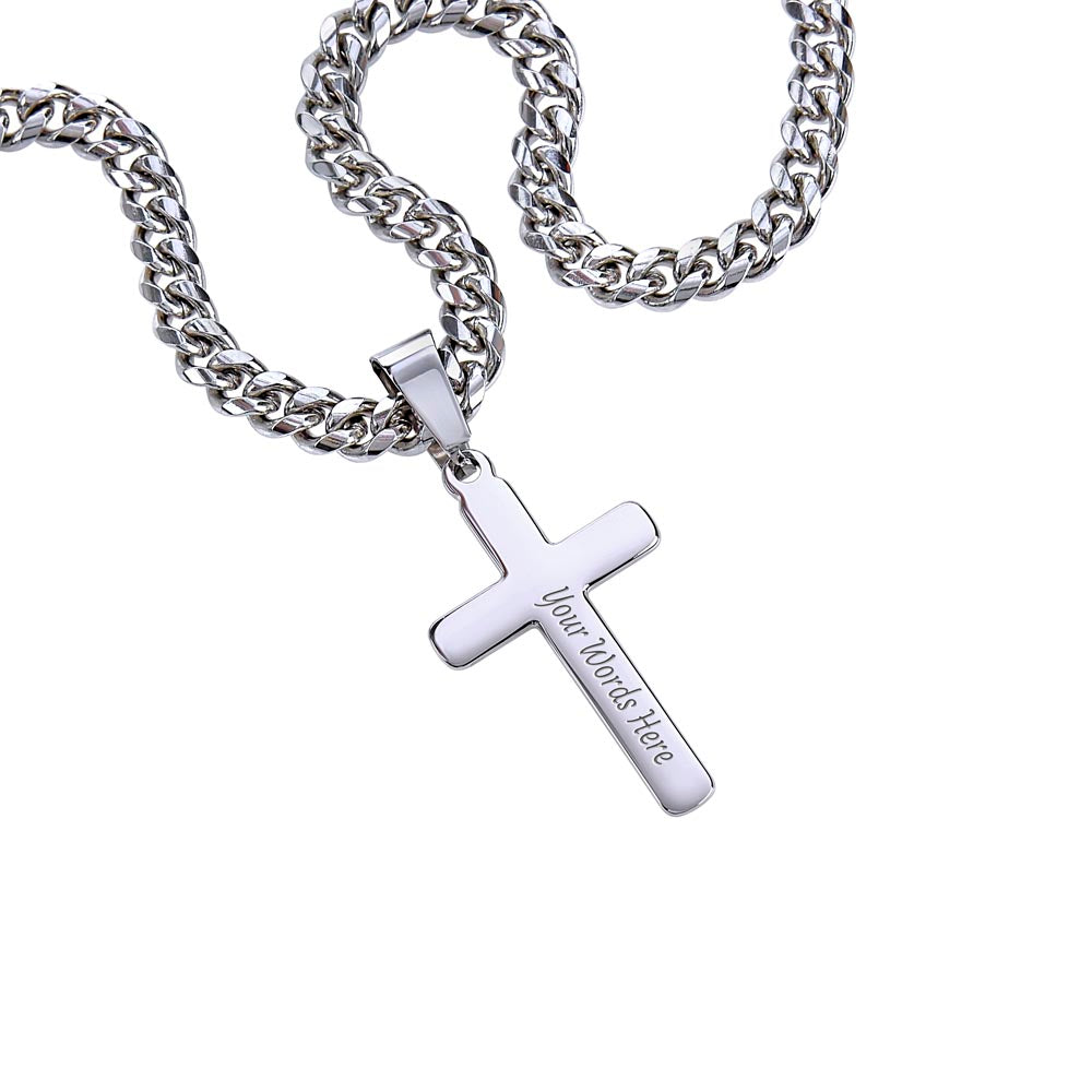 Personalized Steel Cross Necklace - with Cuban Chain - BR1