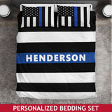Personalized Bedding Set - Blue Line Flag