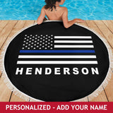 Personalized - Blue Line Beach Blanket