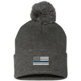 Thin Blue Line American Flag - Pom Pom Knit Beanie