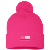 Thin Blue Line American Flag - Pom Pom Knit Beanie
