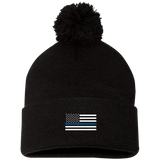 Thin Blue Line American Flag - Pom Pom Knit Beanie