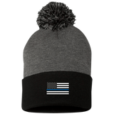 Thin Blue Line American Flag - Pom Pom Knit Beanie