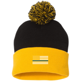 Thin Blue Line American Flag - Pom Pom Knit Beanie