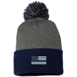 Thin Blue Line American Flag - Pom Pom Knit Beanie