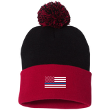 Thin Blue Line American Flag - Pom Pom Knit Beanie