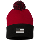 Thin Blue Line American Flag - Pom Pom Knit Beanie