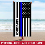 Personalized Beach Towel - Blue Line Flag