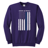 Youth Thin Blue Line Flag Honor Respect Sweatshirt - Kids