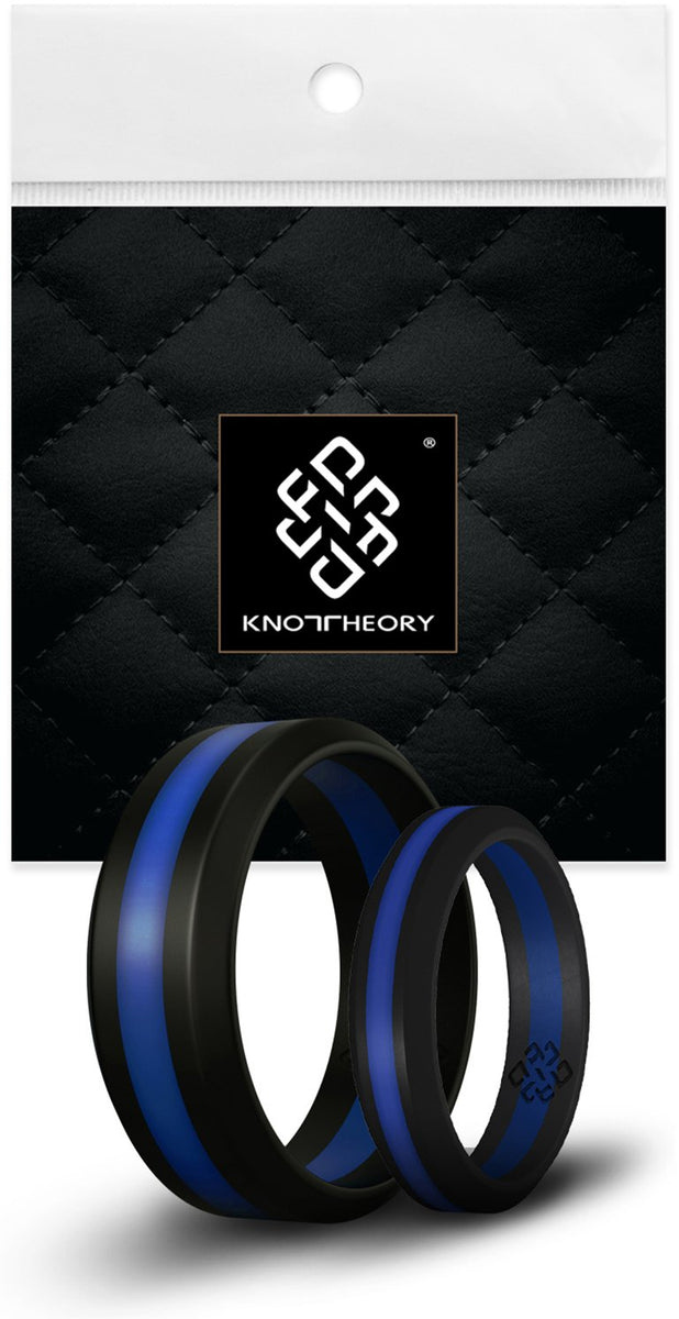 8mm Blue Thin Line Silicone Ring For Men - Police Officer Tribute - Rubber Wedding Band