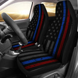 Tattered Thin Blue and Red Line Flag - Car Seat Covers (Set of 2)