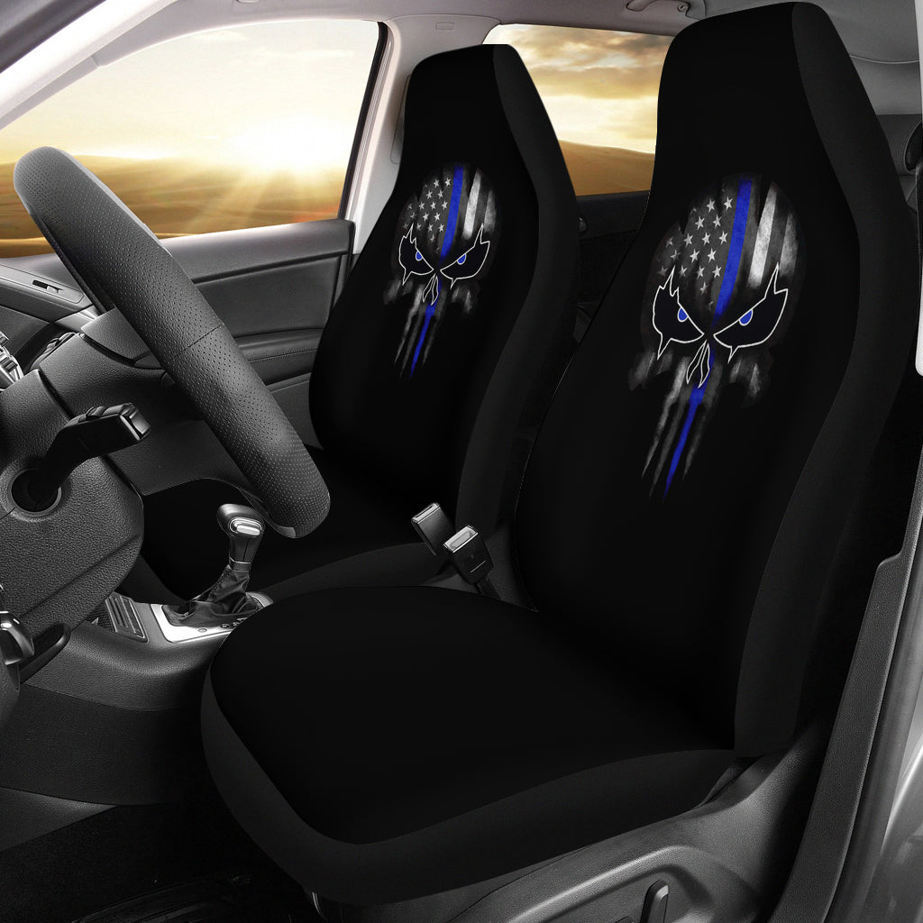 Thin Blue Line Punisher Skull Car Seat Covers Type (Set of 2)