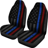 Tattered Thin Blue and Red Line Flag - Car Seat Covers (Set of 2)