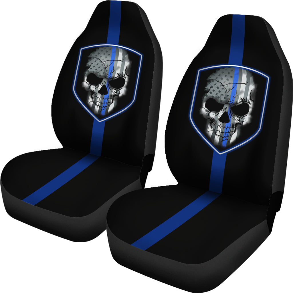 Thin Blue Line Skull Car Seat Covers Type (Set of 2)