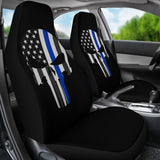 Thin Blue Line Punisher Skull - Car Seat Covers - Type 1 (Set of 2)