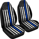 Thin Blue Line Flag - Car Seat Covers - Type 3 (Set of 2)