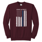 Youth Thin Blue Line Flag Honor Respect Sweatshirt - Kids