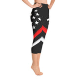 American Flag Stars And Stripes - Black Top - Yoga Capri Leggings