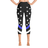 Thin Blue Line Flag Stars And Stripes - Black Top - Yoga Capri Leggings