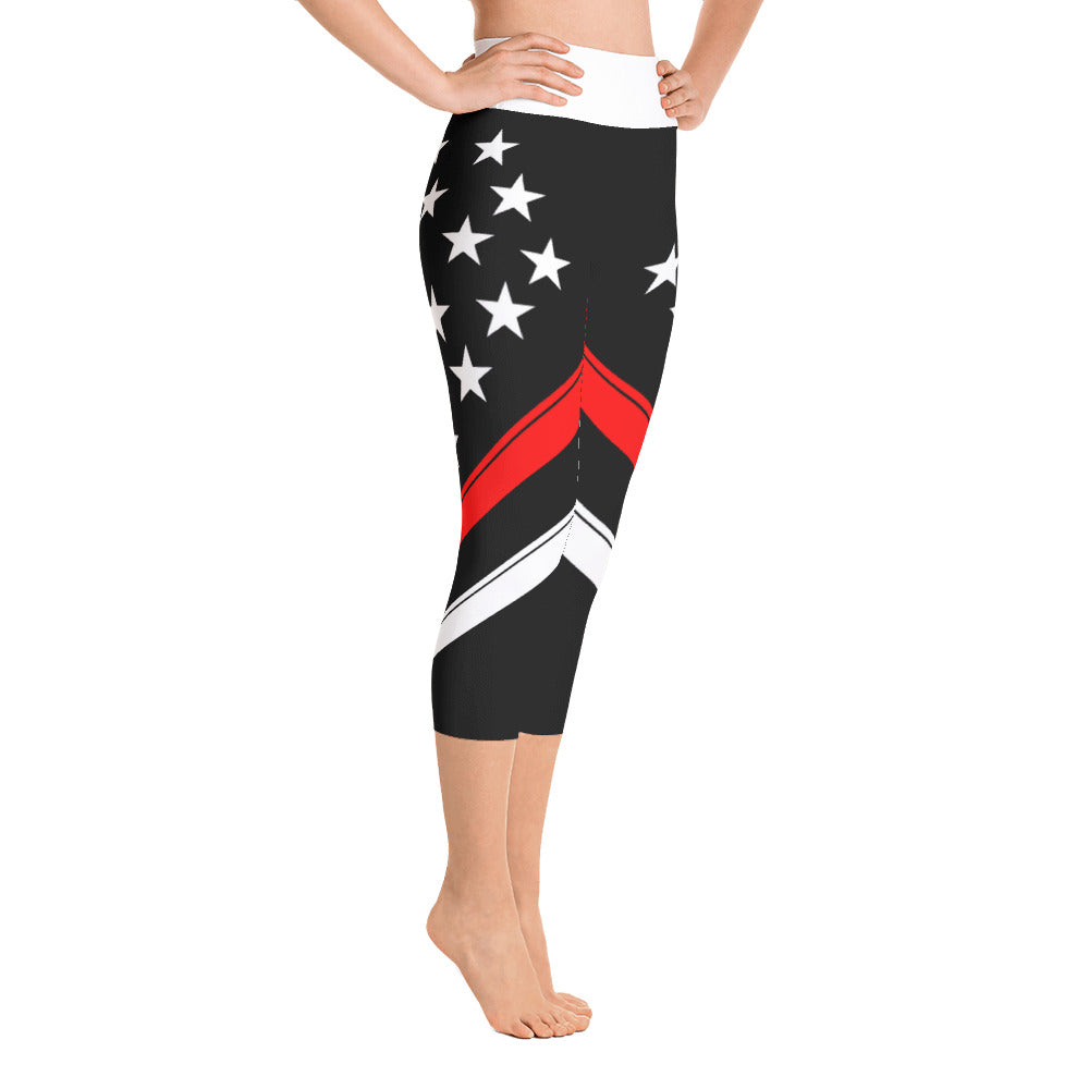 American Flag Stars And Stripes White Top Yoga Capri Leggings