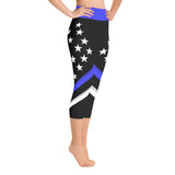 Thin Blue Line Flag Stars And Stripes - Blue Top - Yoga Capri Leggings