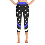 Thin Blue Line Flag Stars And Stripes - Blue Top - Yoga Capri Leggings