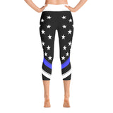 Thin Blue Line Flag Stars And Stripes - White Top - Yoga Capri Leggings