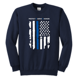 "Protect Serve Honor" - Thin Blue Line Kids Sweatshirt