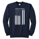 Youth Thin Blue Line Flag Honor Respect Sweatshirt - Kids
