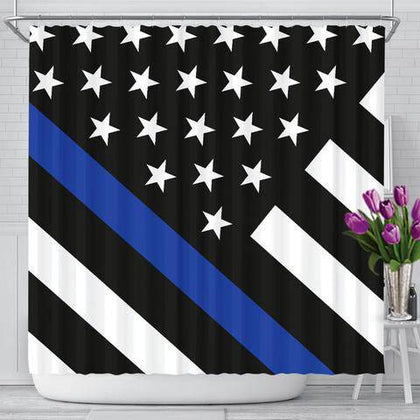 Thin Blue Line Shower Curtains - for Police and Law Enforcement supporters
