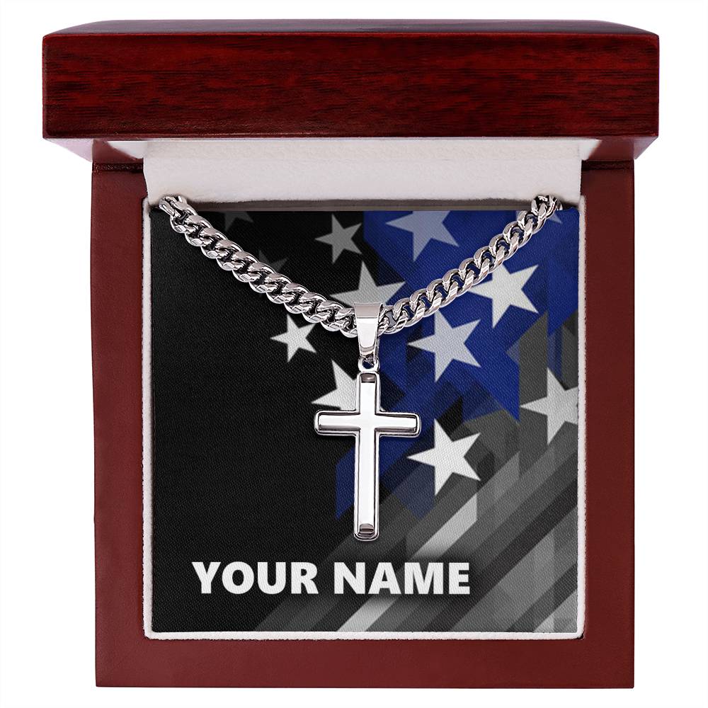 Personalized Steel Cross Necklace - with Cuban Chain - BR1