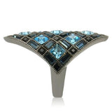 Thin Blue Line Ruthenium Brass Ring with Top Grade Crystal