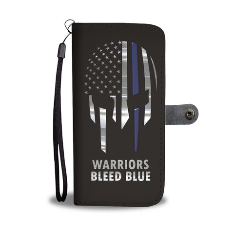 Thin Blue Line skull - Warriors bleed blue - Phone Case Wallet