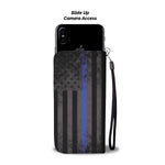 Thin blue line flag - Textured - Phone Case Wallet