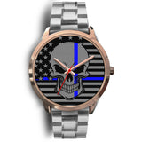 Skull - Thin Blue Line Flag Watch - Gold