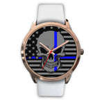 Skull - Thin Blue Line Flag Watch - Gold