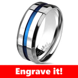Thin Blue Line SS Blue Inlay Ring