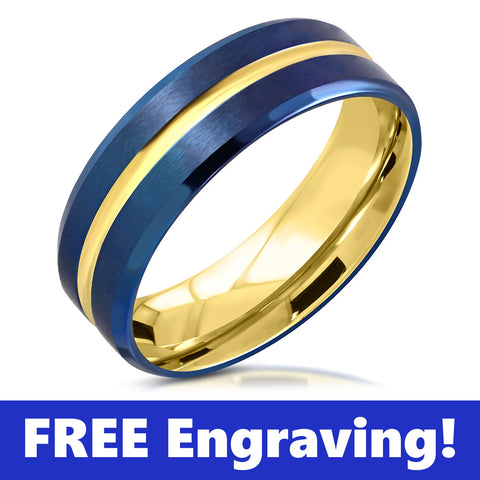 Thin Blue Line Two Tone Gold Ring