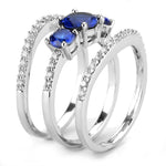 Thin Blue Line Rhodium Brass Ring with Spinel Gemstones - Art 1
