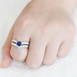 Thin Blue Line Rhodium Brass Ring Set with AAA Grade CZ