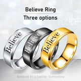 Believe - 8mm Solid Stainless Steel Comfort Fit Ring - 3 Colors