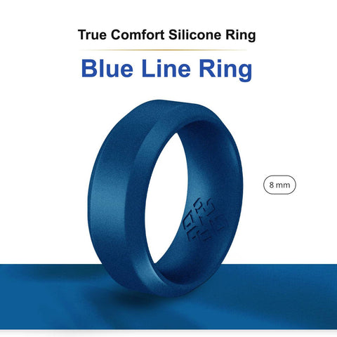 Thin Blue Line Ring - Midnight Blue Bevel Comfort Fit Silicone Ring
