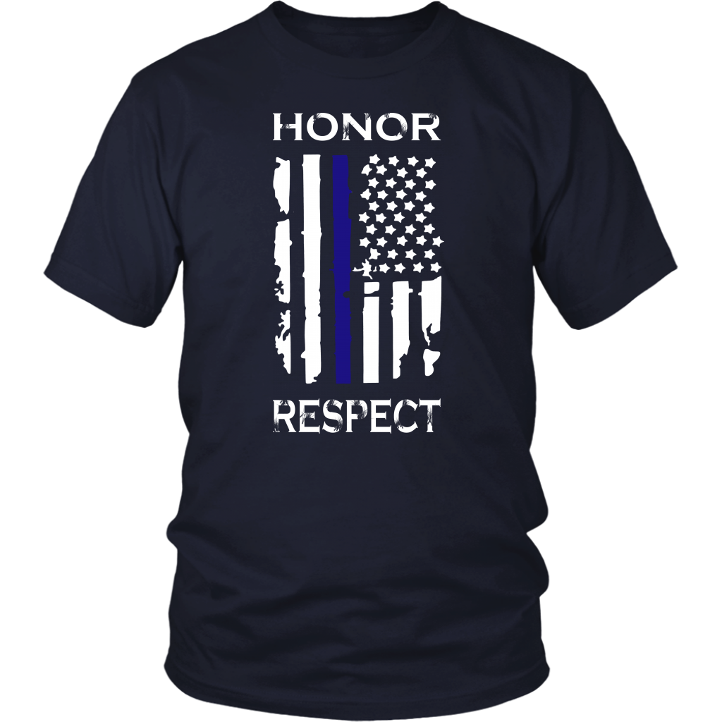 Thin Blue Line T-Shirt For Women – Distressed USA Flag, Police Support, Dark Blue, Medium