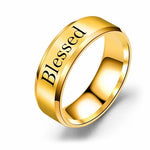 Blessed - 8mm Solid Stainless Steel Comfort Fit Ring - 3 Colors