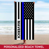 Personalized Beach Towel - Blue Line Flag