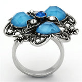 Thin Blue Line Sea Blue Flower Stainless Steel Ring