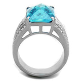 Thin Blue Line High polished Stainless Steel Ring w/ SeaBlue Gemstone