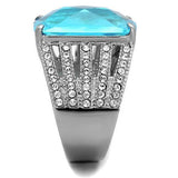 Thin Blue Line High polished Stainless Steel Ring w/ SeaBlue Gemstone