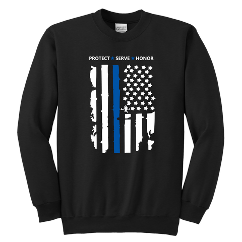 "Protect Serve Honor" - Thin Blue Line Kids Sweatshirt