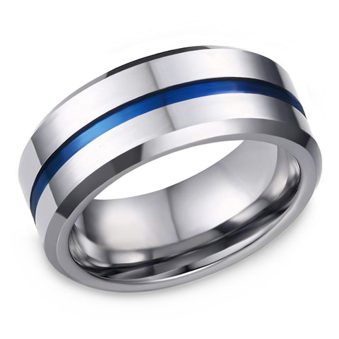 Thin Blue Line Stainless Steel Ring (Men's 8mm)
